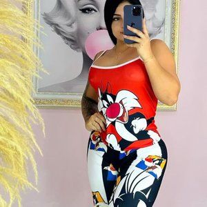 cartoon print, ONE size (Fits S, M, and L).